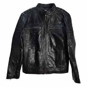 NWOT | Black Authentic Real Leather Quilted Biker Moto Jacket | Café Racer | XS